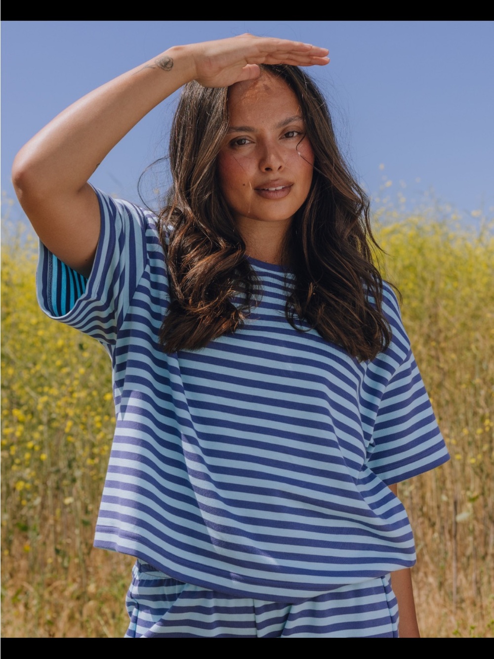 Daily Drills Striped Cotton Relaxed Tee - Malibu + Navy Stripe